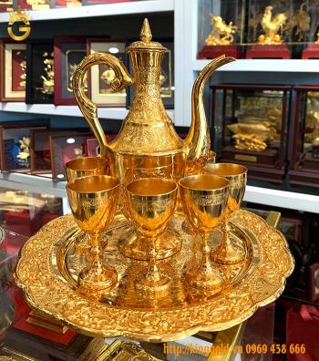 Bộ ly ấm bằng đồng bọc vàng 999,9 tại King Gold Art