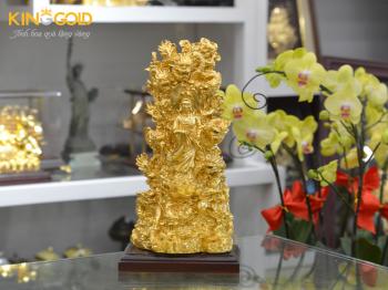 Tượng đồng Quán Thế Âm Bồ Tát tọa Cửu Long mạ vàng 24k đẹp tinh xảo