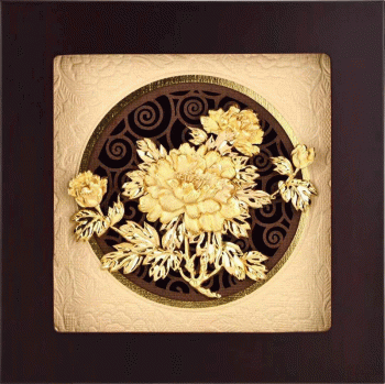 Tranh hoa mẫu đơn bằng vàng lá gold leaf 24k