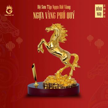 Quà Tết 2026 - Ống đựng bút để bàn Tượng Ngựa Vàng Phú Quý