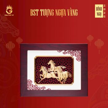 Tranh Vàng Để Bàn Tam Ngựa Phi Mã: Quà Tết 2026 